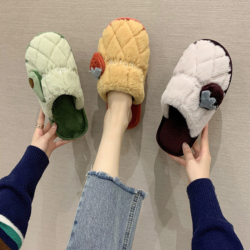 New Cotton Slippers Women Couple Cute Home Warm Non Slip Cotton Slippers Cotton Slippers Confinement Shoes Winter Fashion Plush Slippers