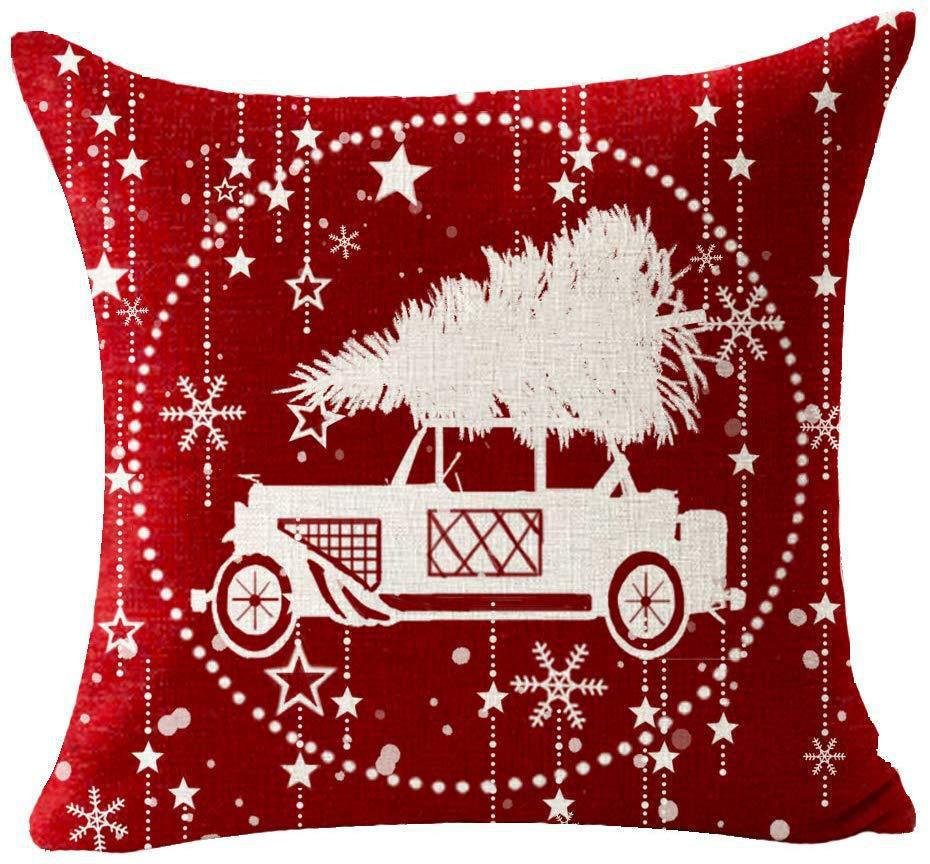 New Christmas Pillow Cover Red Letter Elk Printing Cushion Cover Cross-Border Wholesale Linen Pillow Cover