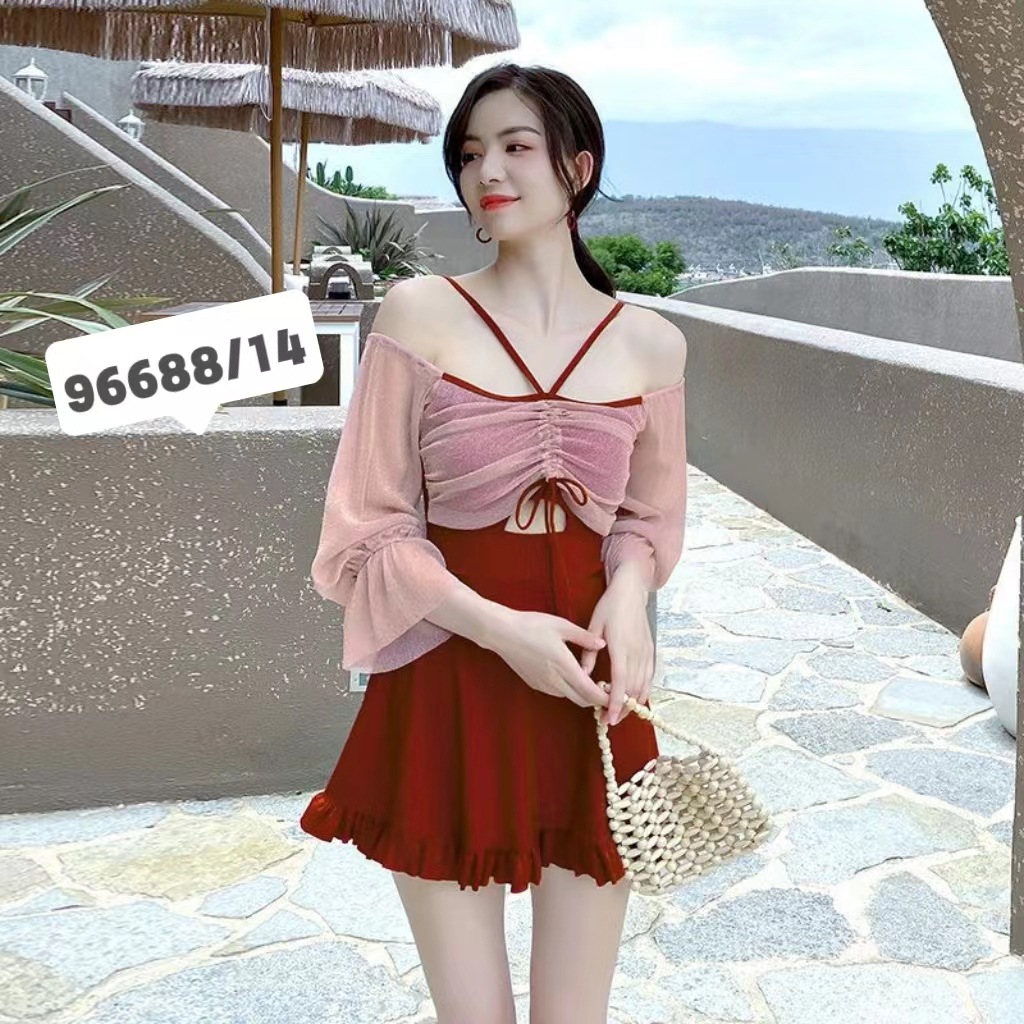 2024新款连体吊带露肩蕾丝显瘦游泳衣泳装96688-阿里巴巴