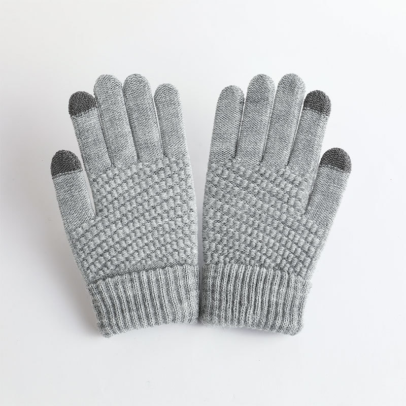 Cross-Border in Stock Autumn and Winter Gloves Fleece-lined Men's and Women's Fashion Touch Screen Jacquard Reverse Needle Winter Warm Gloves