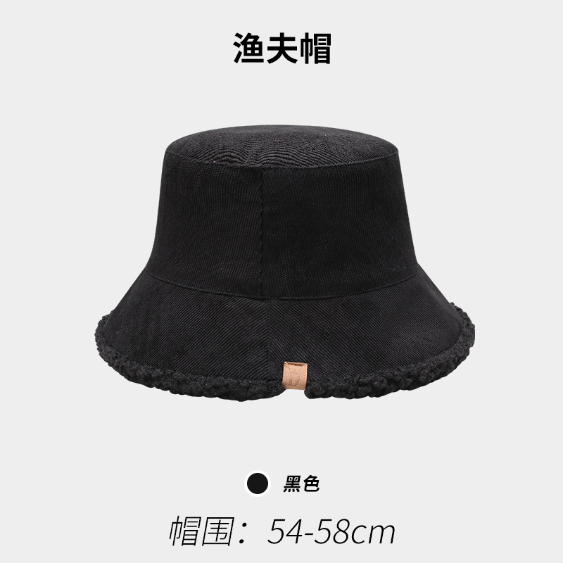 Autumn and Winter Korean Fisherman Hat Women's Double-Sided Lambswool Bucket Hat Makes Face Look Small and Warm Fisherman Basin Hat