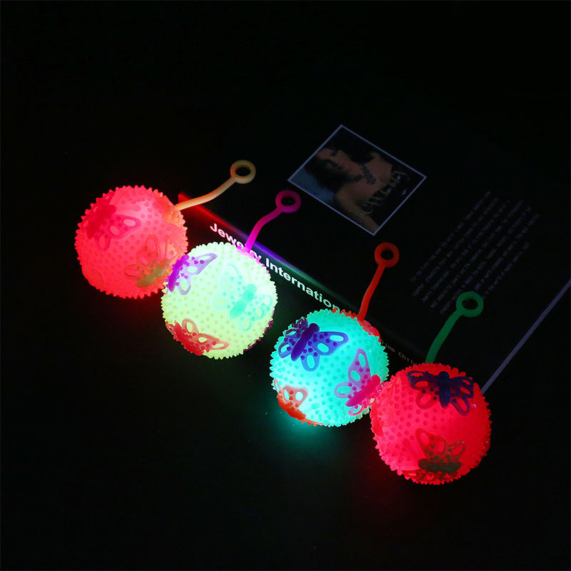 New Creative Glow Elastic Butterfly Ball 7.5cm Sound Flash Ball Squeeze and Sound Stall Night Market Hot Sale Toys