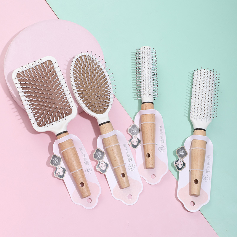 Factory Direct Supply Pure White Wooden Handle Shu Jing Huoluo Massage Comb Airbag Comb Lady Shunfa Hair Curling Comb Wholesale