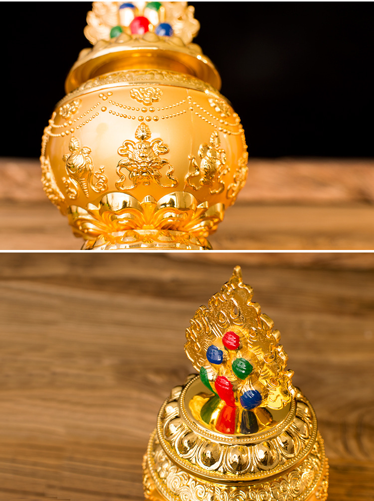 藏传密宗佛教用品黄财神宝瓶彩绘铜合金如意宝瓶财源宝瓶净瓶装藏