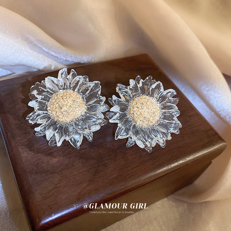 Silver Needle Transparent Flower Earrings Korean Fresh Fashion Personality Ear Stud Sunflower Sweet Mori Earrings Wholesale