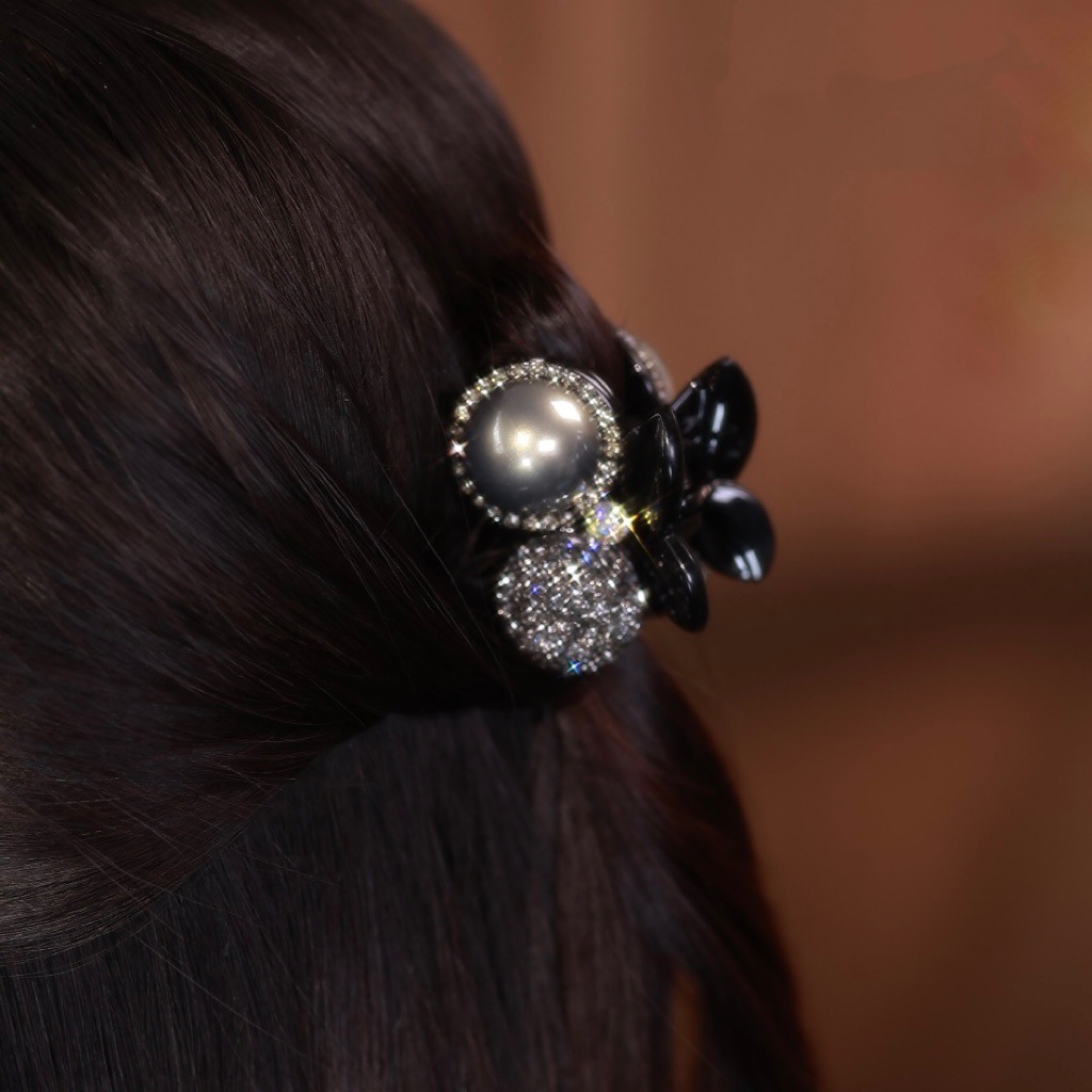 轻奢水钻高马尾小抓夹樱桃发夹刘海夹前额女侧边碎发头饰夹子发卡