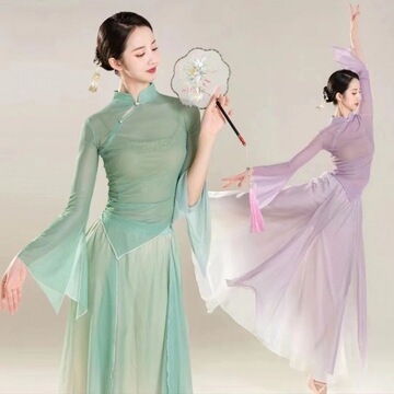 演出服古风舞蹈服古典舞弹力古典舞舞蹈服跳舞上衣飘逸纱衣练功服