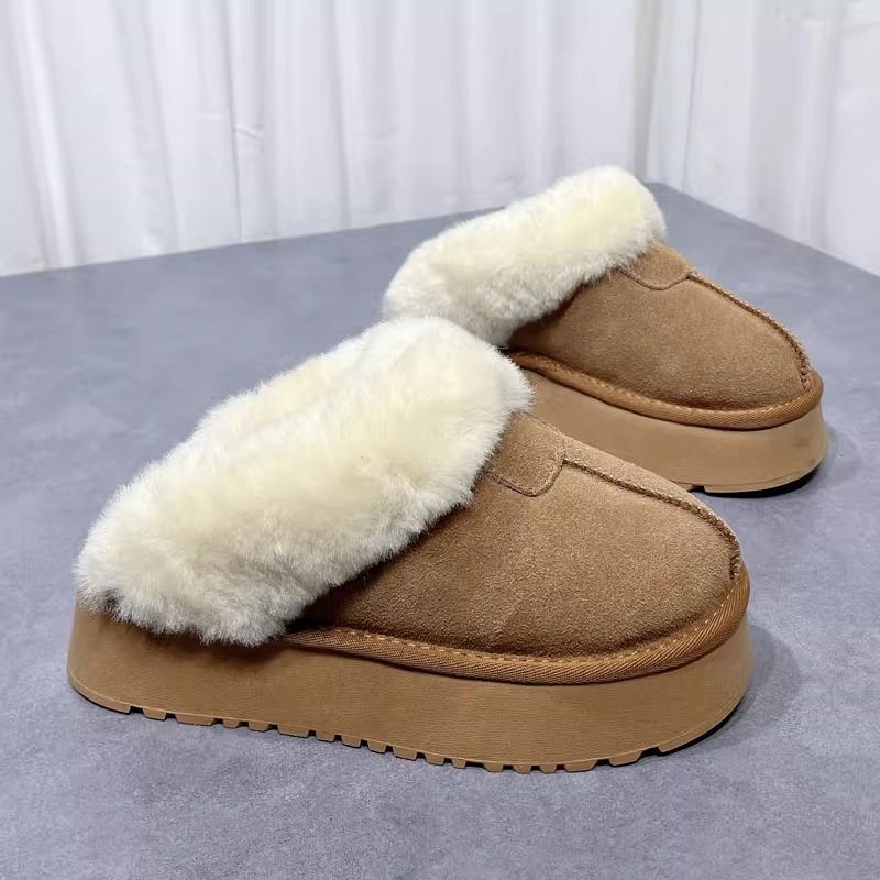 Snow Slippers Furry Thick Bottom Female 2024 Winter New One-Piece Outer Wear Toe Cap Slipper Thickened plus Velvet Snow Boots Cross-Border