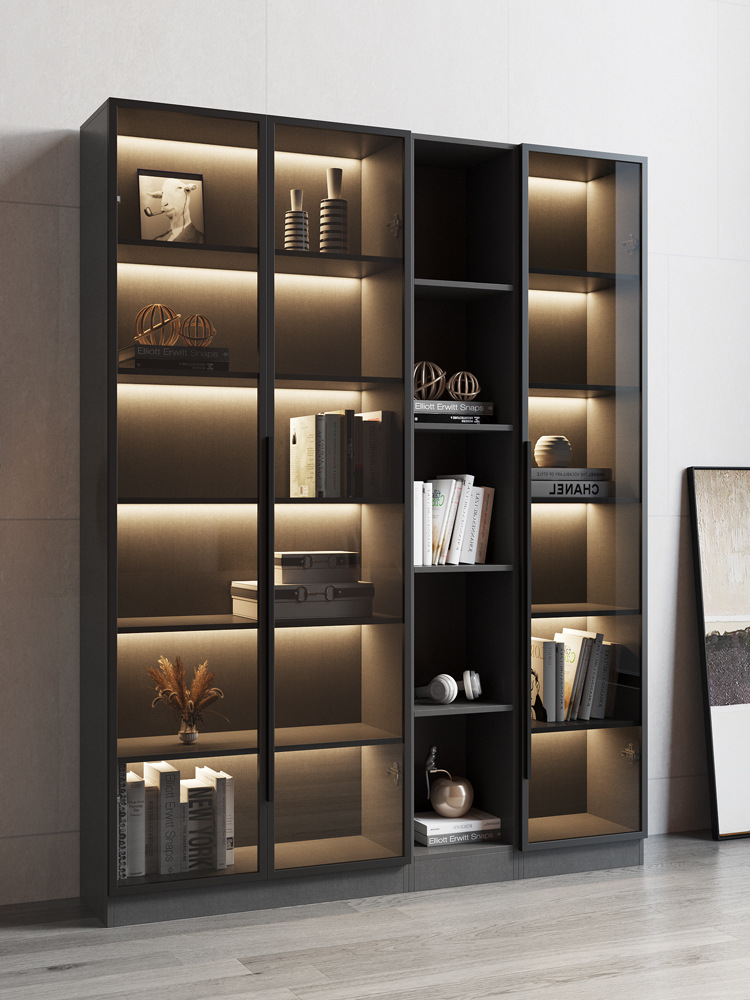 玻璃门书柜轻奢展示柜靠墙储物柜客厅现代简约收纳置物柜家用柜子