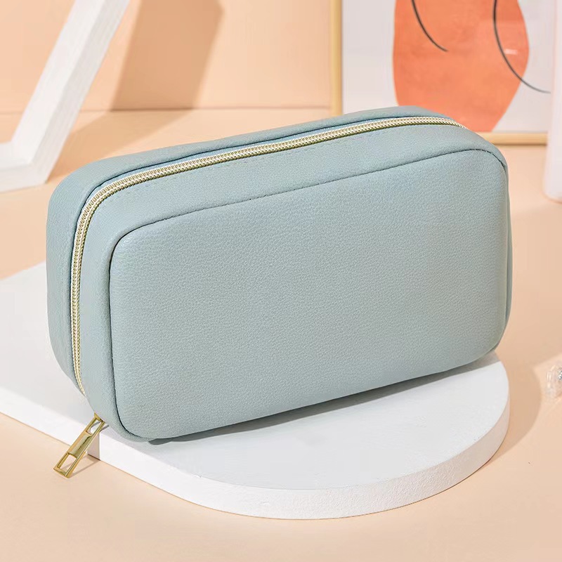 Large Capacity Portable Cosmetic Bag Soft Leather Zip Travel Storage Bag Small Bag Foreign Trade Multi-Functional Handbag Wholesale