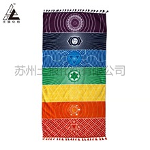 七彩长巾超细纤维沙滩巾曼陀罗瑜伽垫系列生命轮挂毯活性数码印刷