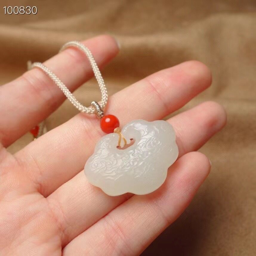 批发和田玉祥云如意锁玉锁牌子宝宝锁吊坠挂件玉坠礼物礼品带证书