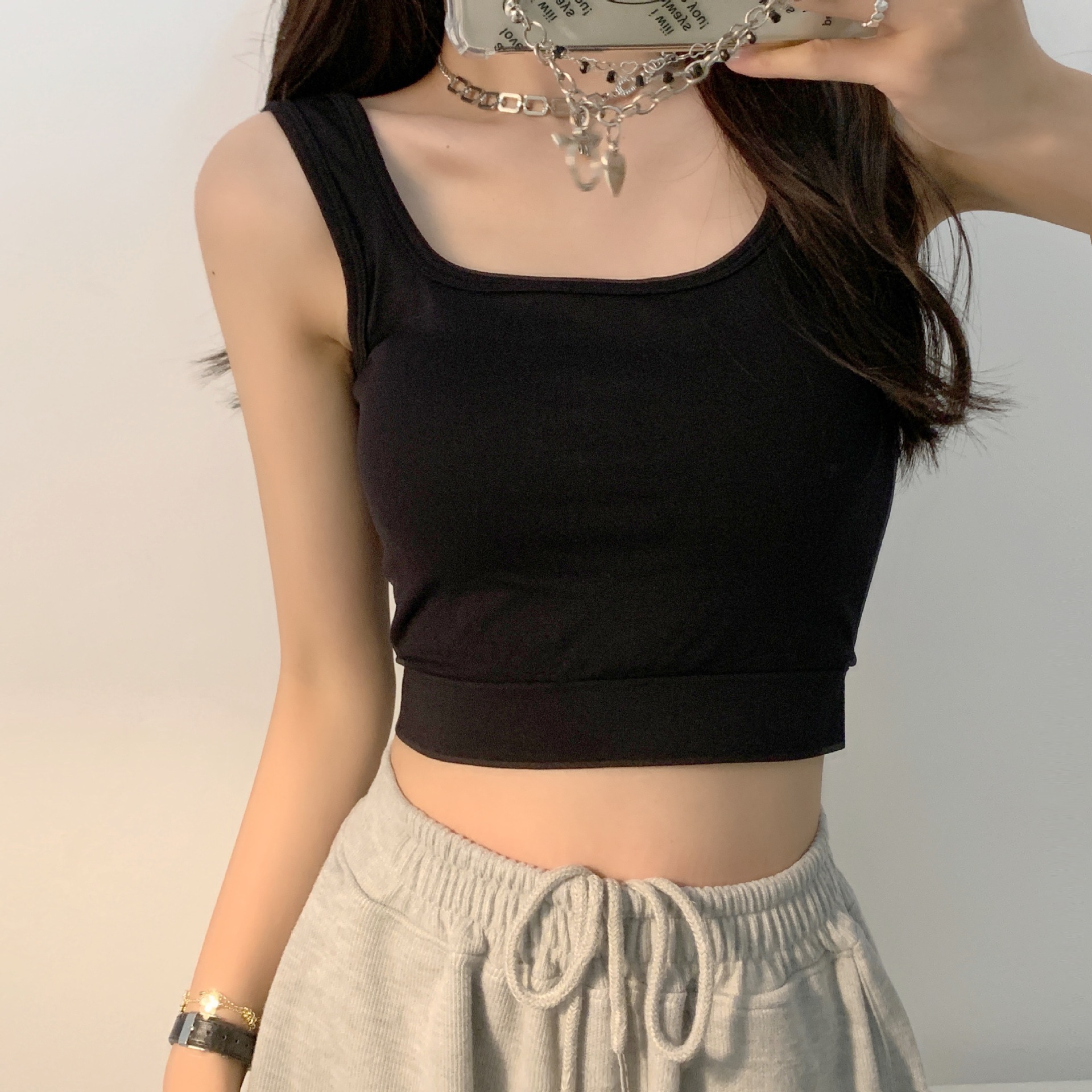 1809新款吊带背心女带胸垫一体式无钢圈运动美背露脐百搭外穿打底