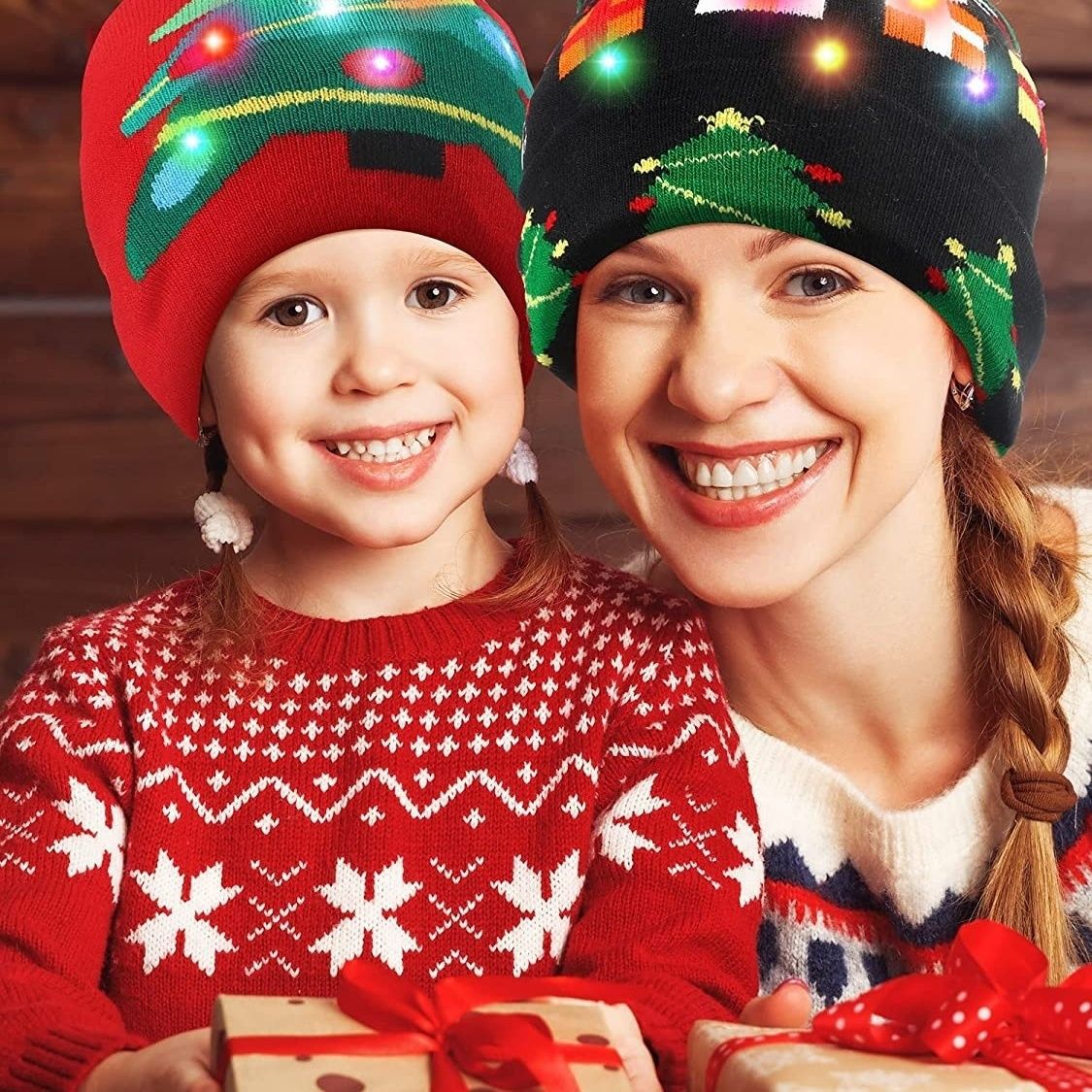 Fashion Christmas Hat LED Light Knitted Hat Parent-Child Knitted Hat Colored Lights Party Warm Foreign Trade Amazon