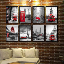 复古英伦街头巴士铁塔建筑风景客厅沙发墙装饰画画芯家居艺术海报