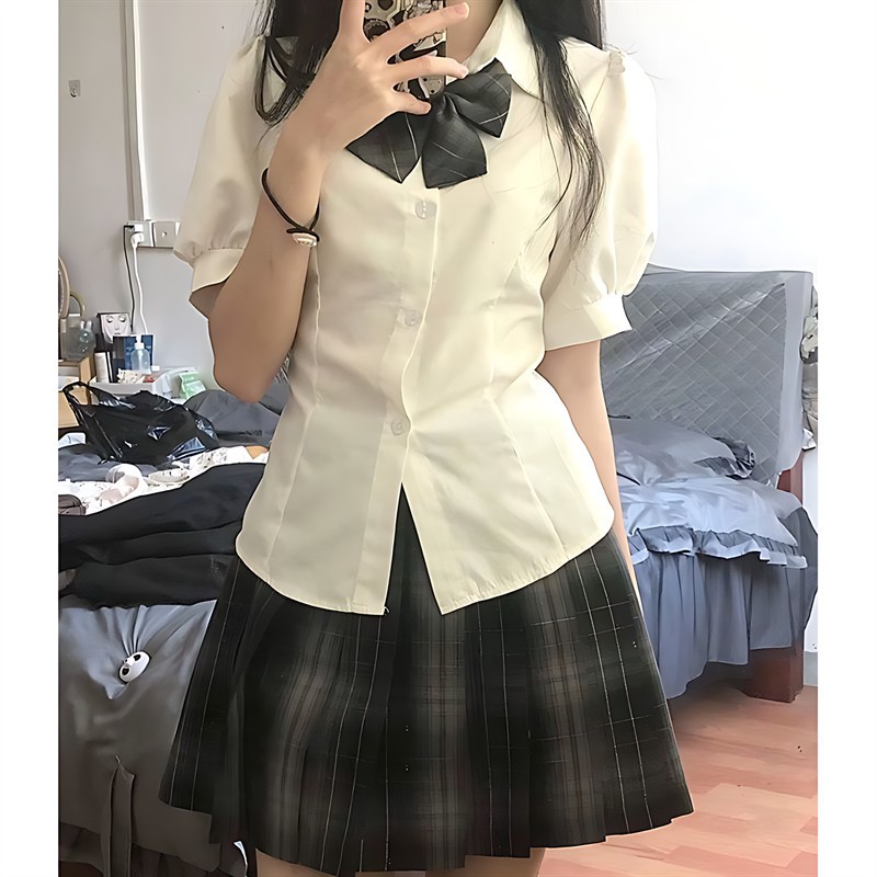 日系jk制服套装纯欲收腰短袖衬衫女学生夏季爆款显瘦百褶裙格裙