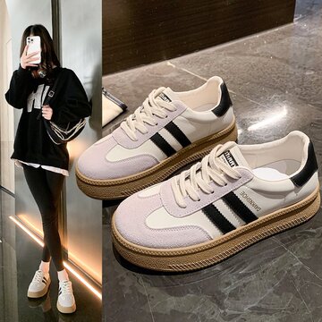 小白鞋女2024新款女鞋百搭鞋子夏季夏款透气女款厚底阿甘鞋德训鞋