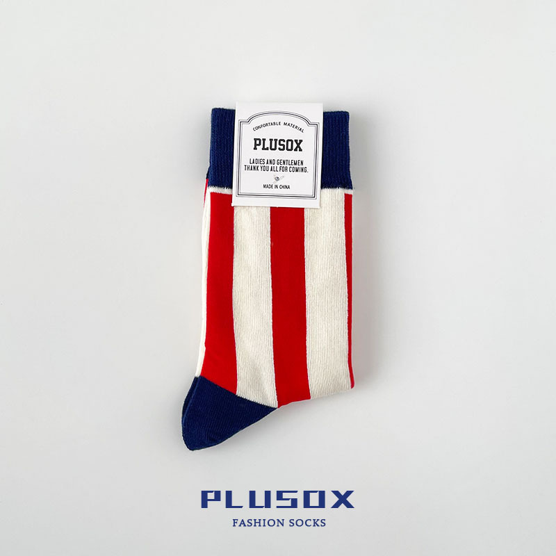 Plusox Spring and Autumn Long Socks Men's European and American Trendy Brand Socks Women's Striped Plaid Tube Socks Cotton Socks Outer Wear Athletic Socks