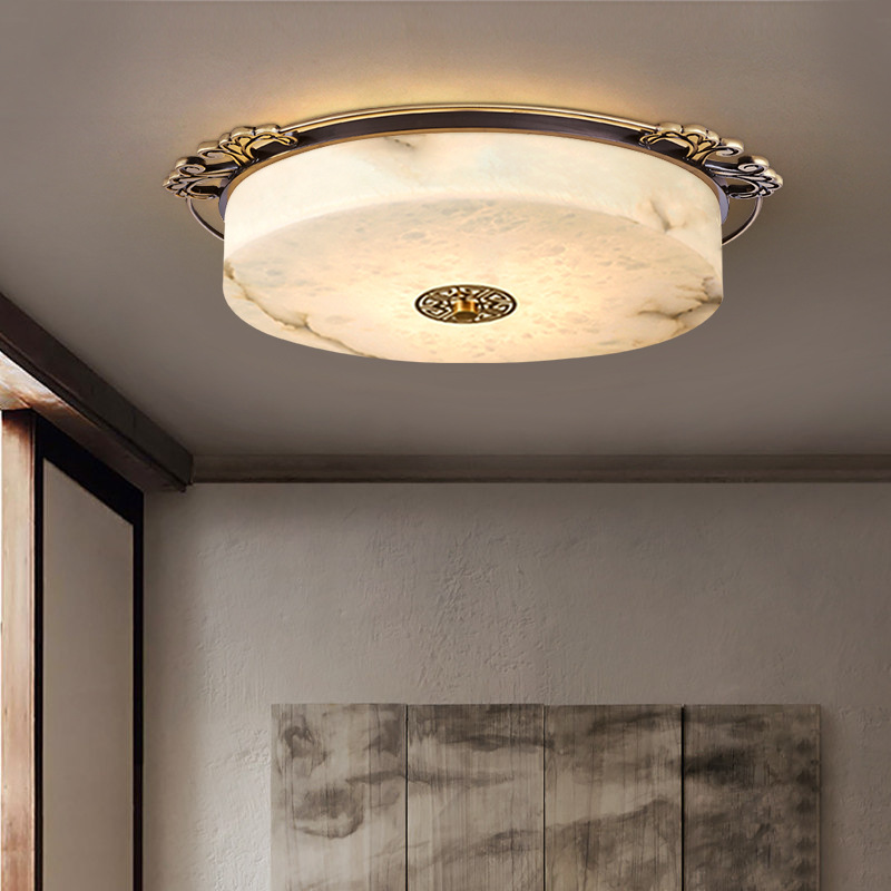 新中式吸顶灯全铜云石灯具家用阳台走廊过道灯圆形led房间卧室灯