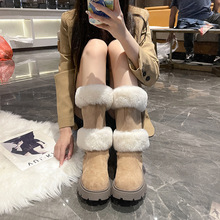 厚底雪地靴女2022年冬季新款大棉靴女中筒靴粗跟加厚保暖毛毛靴女