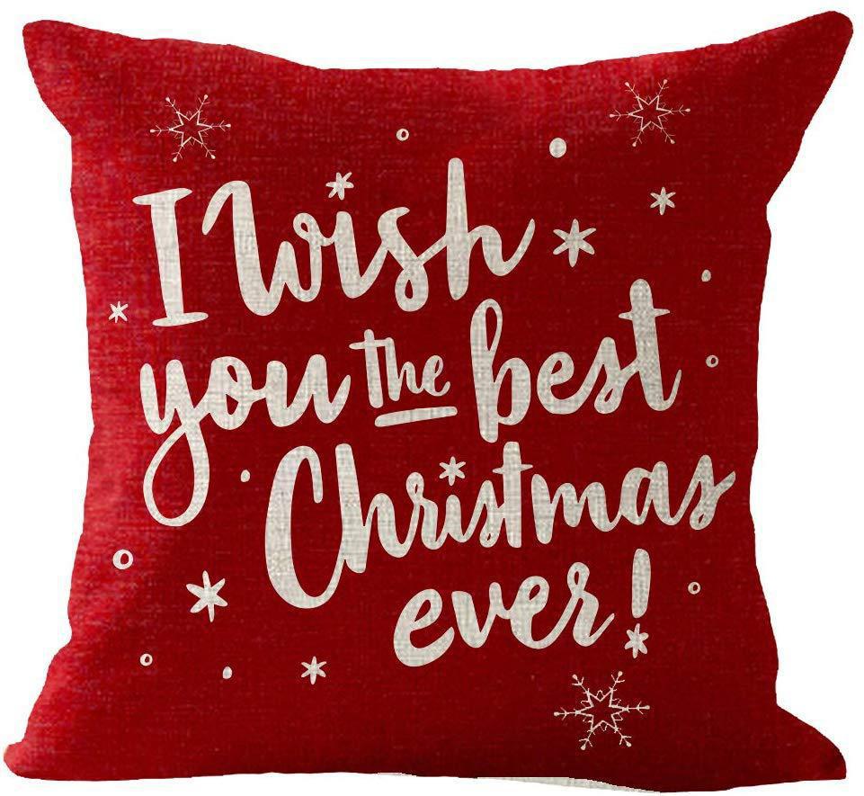 New Christmas Pillow Cover Red Letter Elk Printing Cushion Cover Cross-Border Wholesale Linen Pillow Cover