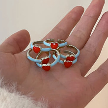 红色爱心滴釉戒指设计感的独特戒指女2023年新款潮复古小众食指环