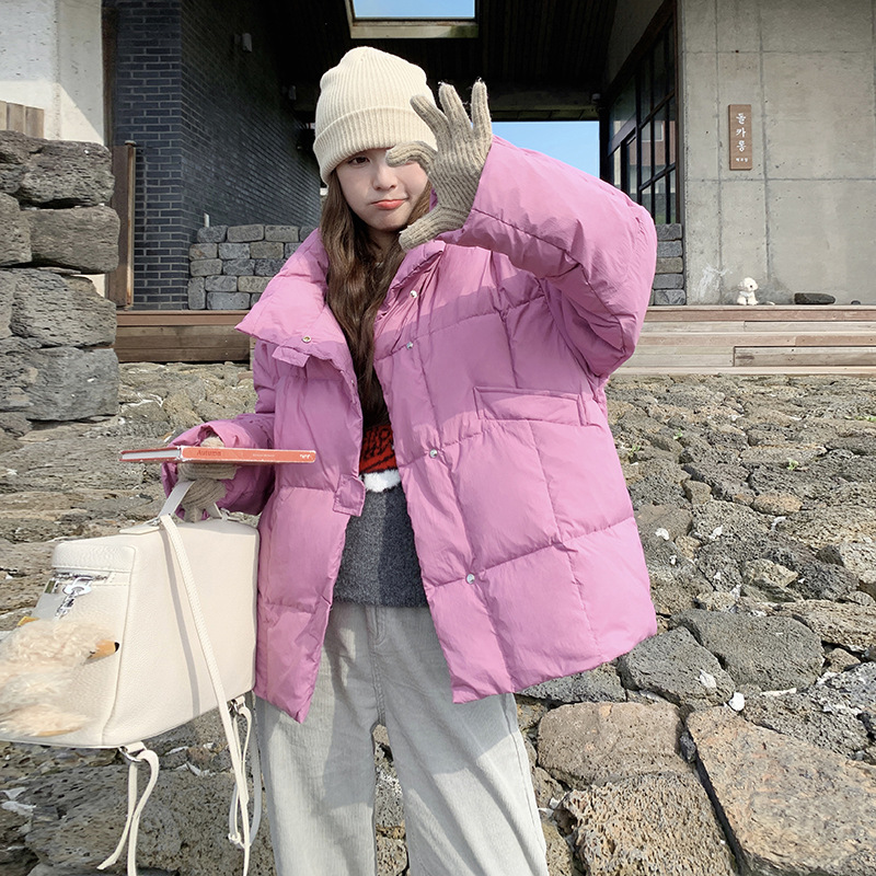 粉色短款羽绒服女2023年冬季新款韩版小个子宽松加厚90白鸭绒外套