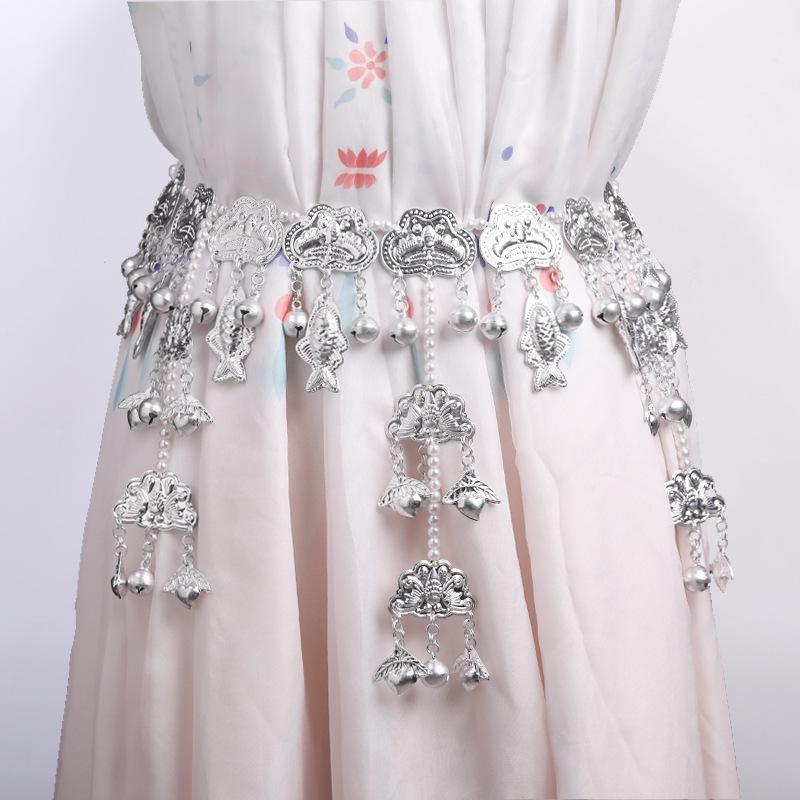 月光鱼铃仿苗银腰饰 汉服腰链铃铛流苏腰佩 唐风少女古风腰间配饰