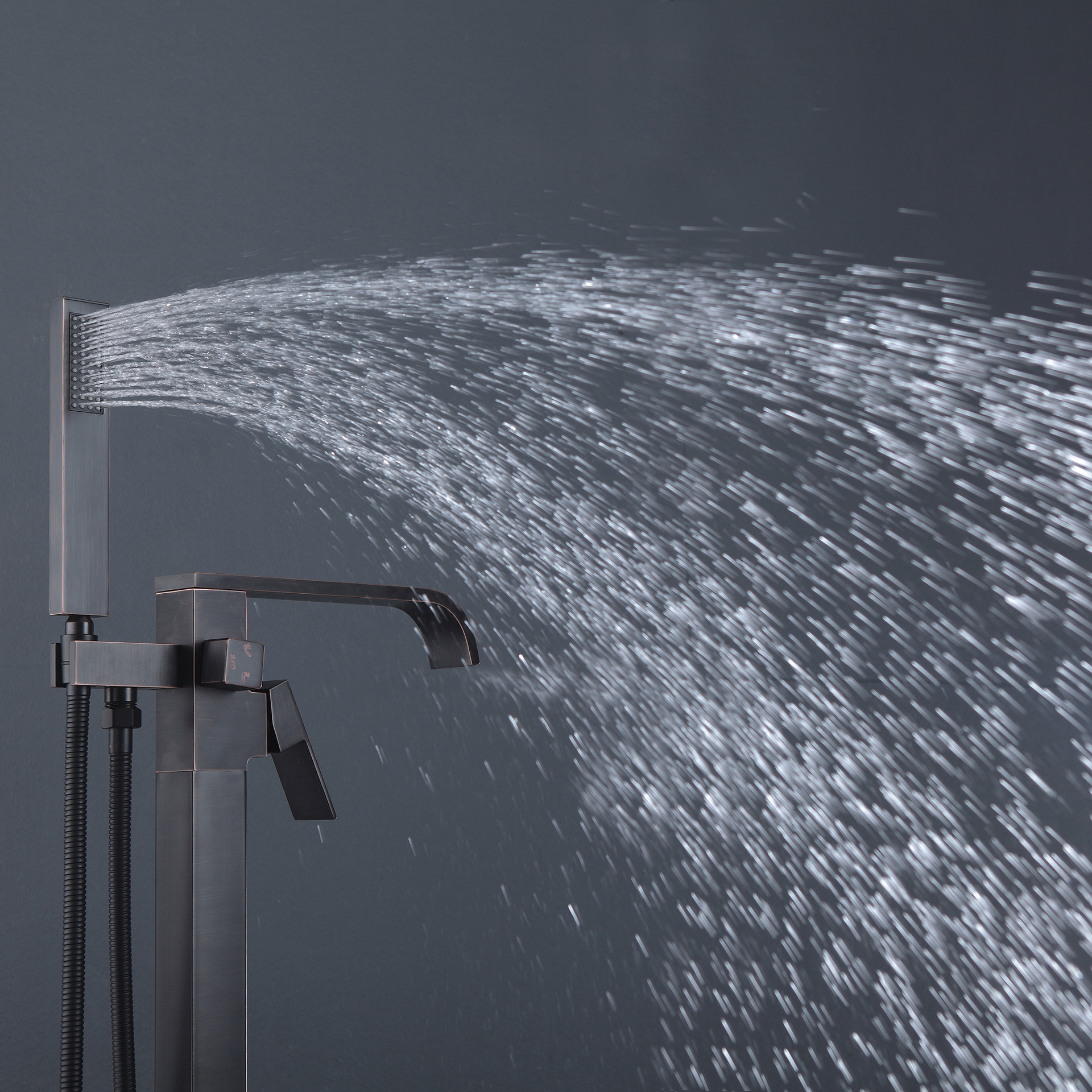 cupc认证方形手持花洒弯管落地浴缸出水站立式把手切换淋浴水龙头