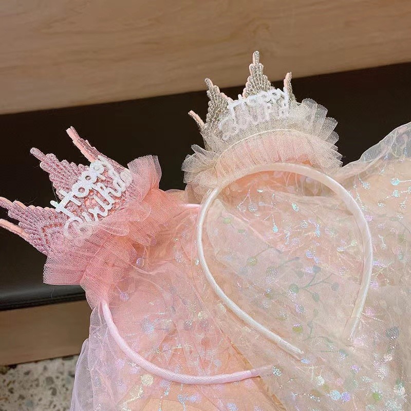 Princess Veil Birthday Headband Korean Party Little Girl Children Headband Cute Internet Celebrity Crown Hair Ornament in Stock