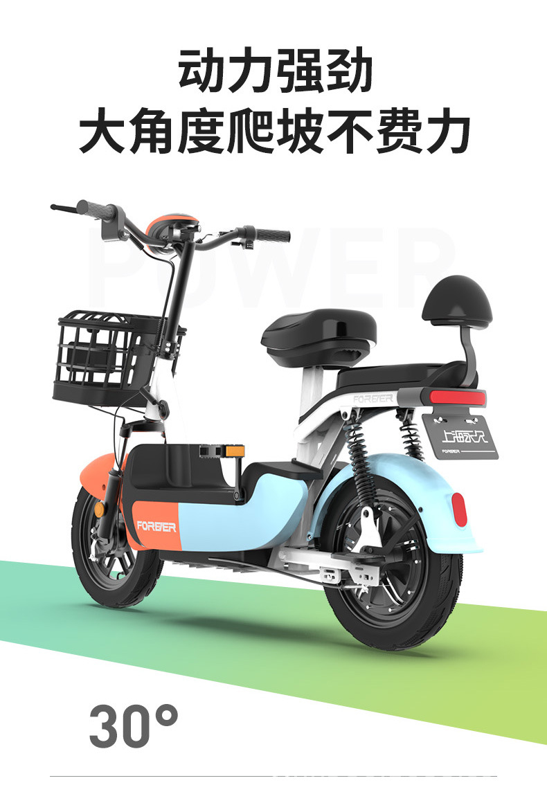 上海永久牌电动车男女单双人电瓶车电动自行车成人48v