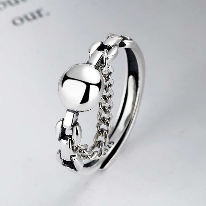 云潮轩s925纯银链条圆光面戒指轻奢简约韩式ins冷淡风百搭指环女