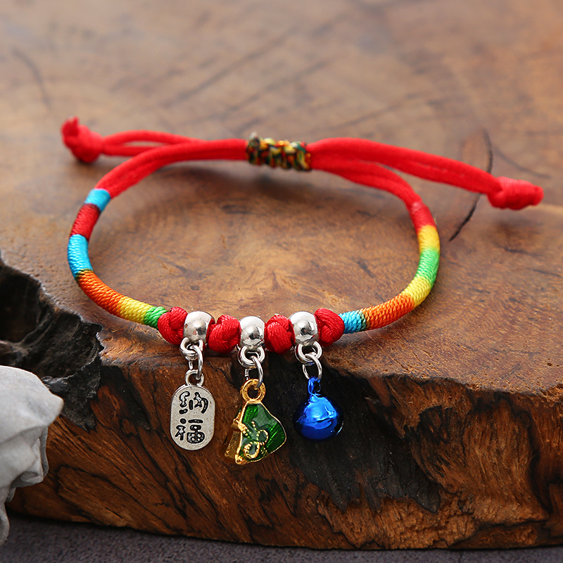 Dragon Boat Festival Zongzi Bracelet Handmade Weaving Ethnic Style Red Rope Colorful Braided Rope Alloy Rabbit Carrying Strap Small Gift Wholesale