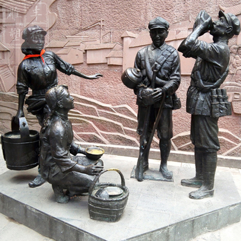 铸铜近现代红军战士雕塑 广场景观小品摆件 吃饭民俗军人场景铜像