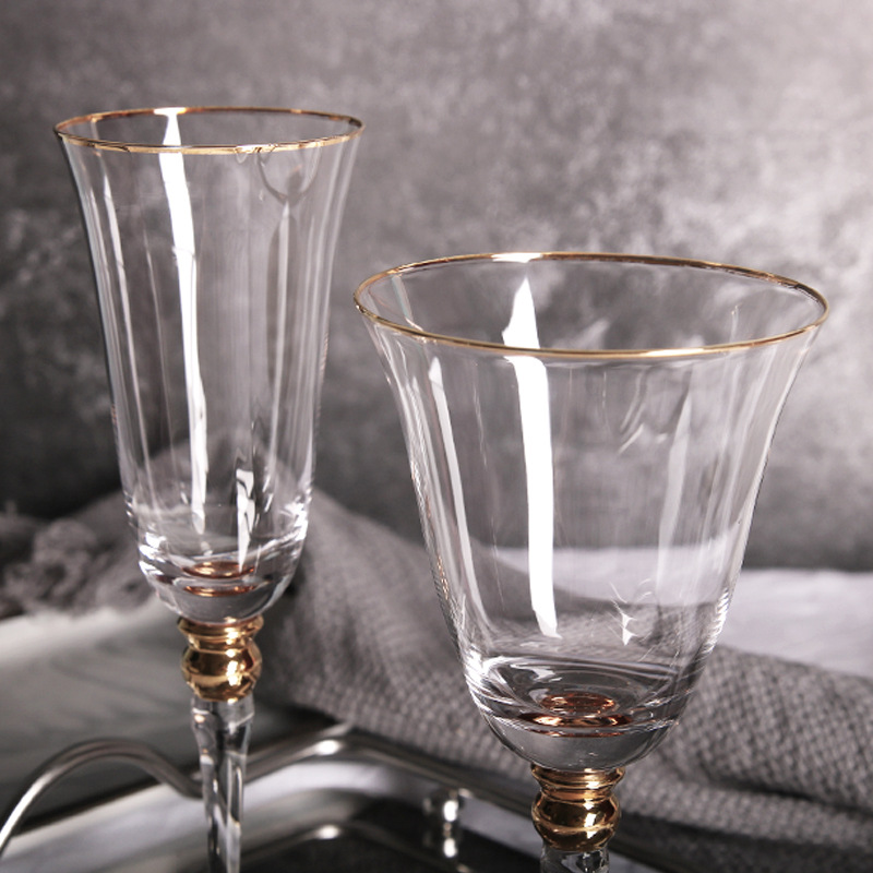 Creative Wine Glass Golden Edge Wine Glass Champagne Glass Model Room Wine Set Soft Furnishings Table Decoration Glass Cup