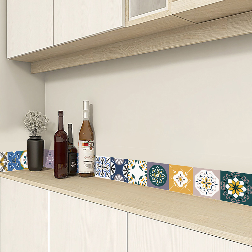 波西米亚风格自粘腰线卫生间厨房踢脚线地砖装饰店面墙裙墙围墙贴