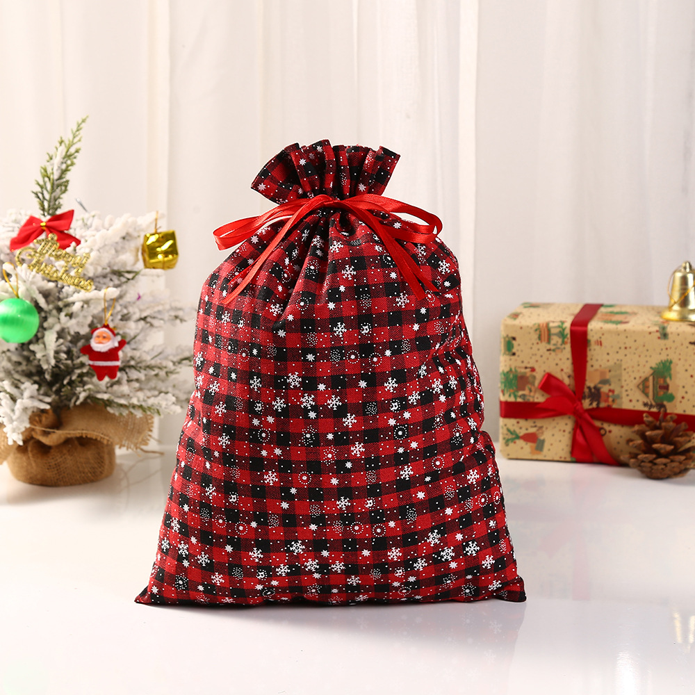 Christmas Red Black Plaid Drawstring Bag Polyester Cotton Sack Candy Biscuit Buggy Bag Drawstring Gift Bag Gift Bag