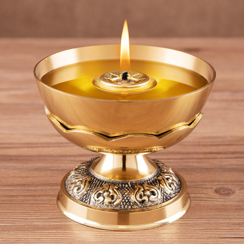 铜油灯 纯铜供佛酥油灯 家用油长明佛灯灯油供灯复古灯盏佛前盏碗