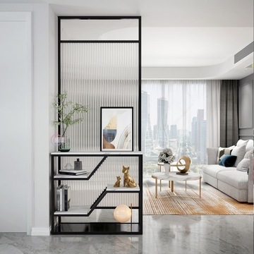 北欧现代轻奢长虹钢化玻璃隔断客厅遮挡置物入户玄关装饰铁艺屏风