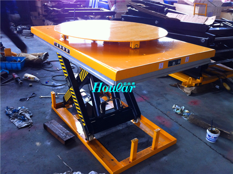 转盘固定式500kg台面旋转平台车手动液压升降车台面转动平台车