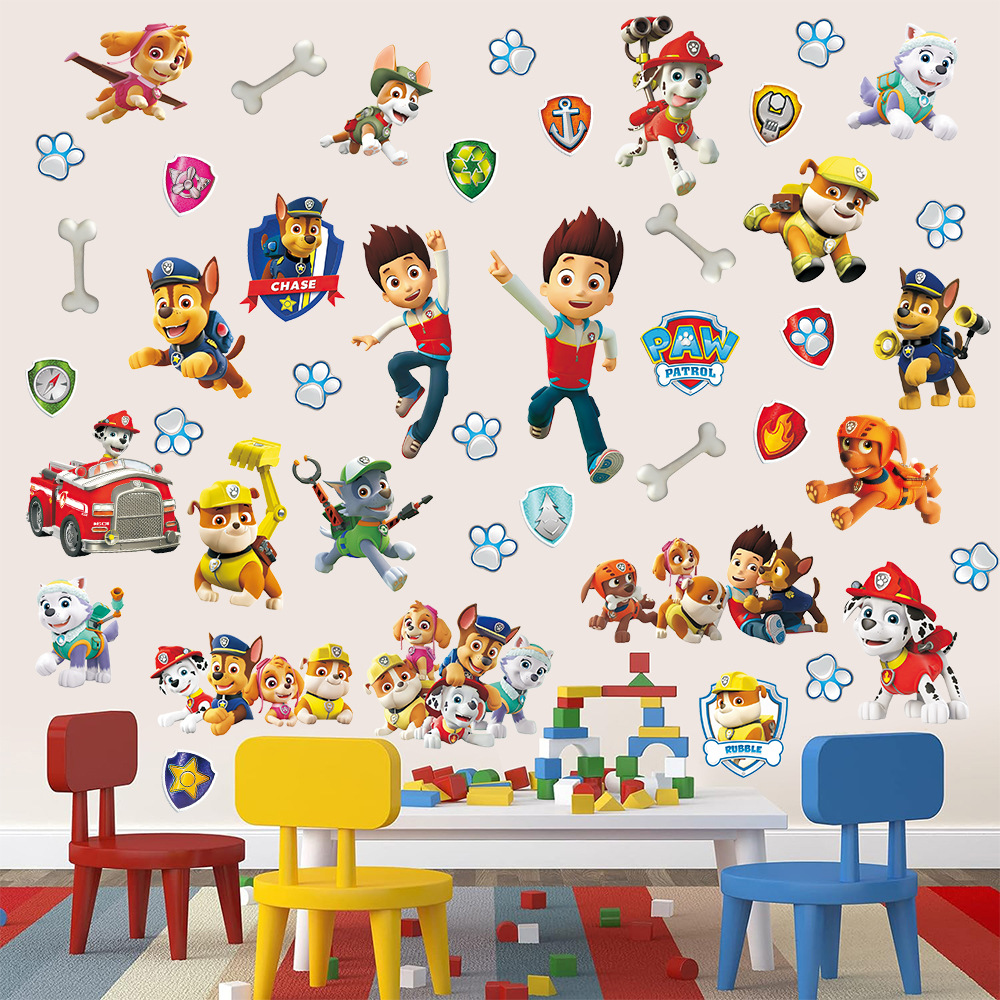 新款汪汪队儿童房墙上装饰墙贴自粘pvc卡通动物幼儿园贴纸可移除
