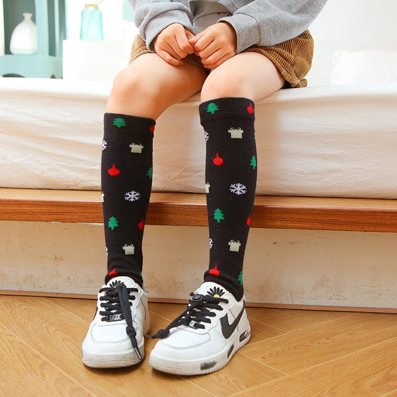 儿童袜子春秋冬季新款雪花棉质中筒袜女童小腿袜宝宝长筒袜3-12岁