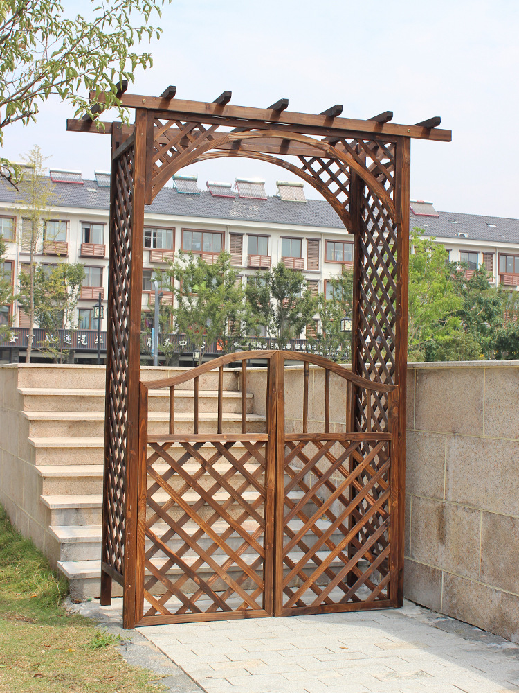 户外防腐木拱门花架子葡萄架花园围栏庭院木栅栏门室外拱形爬藤架