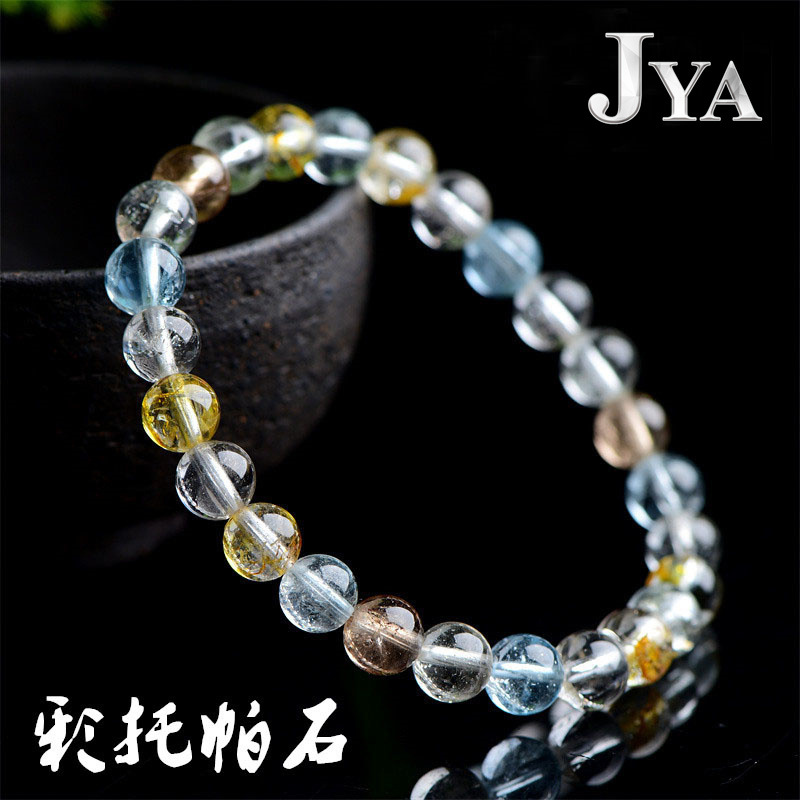 久雅水晶 天然7a级托帕石手链  时尚冰透托帕石圆珠手串 批发