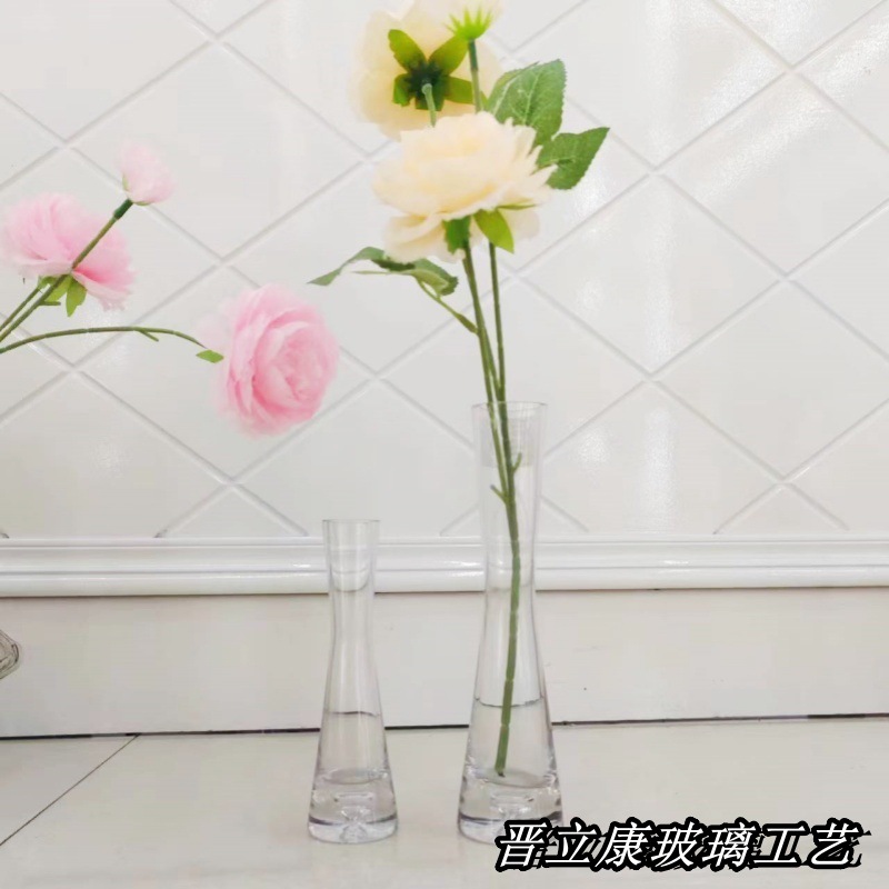 One Flower Transparent Straight Bubble Geometric Oblique Glass Vase Desk Living Room Dining Table Hydroponic Flowers Ornaments