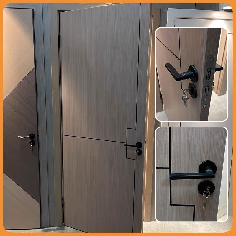 轻奢实木门银梨色灰色卧室门套装门房间门实木复合木门一门到顶