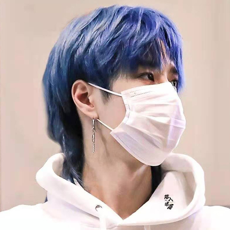 现货假发男女短直发中性雾霾蓝狼尾发鲻鱼头帅气蓬松高温丝假发套