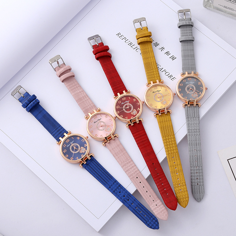 Fashion New Women's Butterfly Diamond-Embedded Watch Student Woven Strap Small Watch Small Fresh Quartz Watch