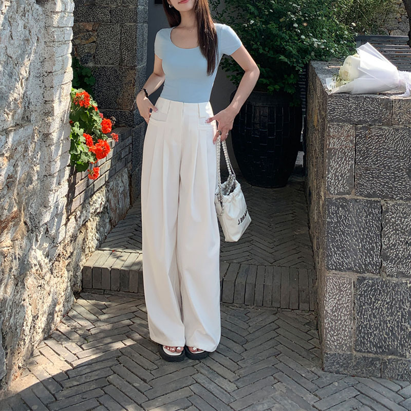 Meis White Straight-Cut Suit Pants for Women 2023 Spring New High Waist Slimming Loose Mop Wide Leg Pants Casual Pants