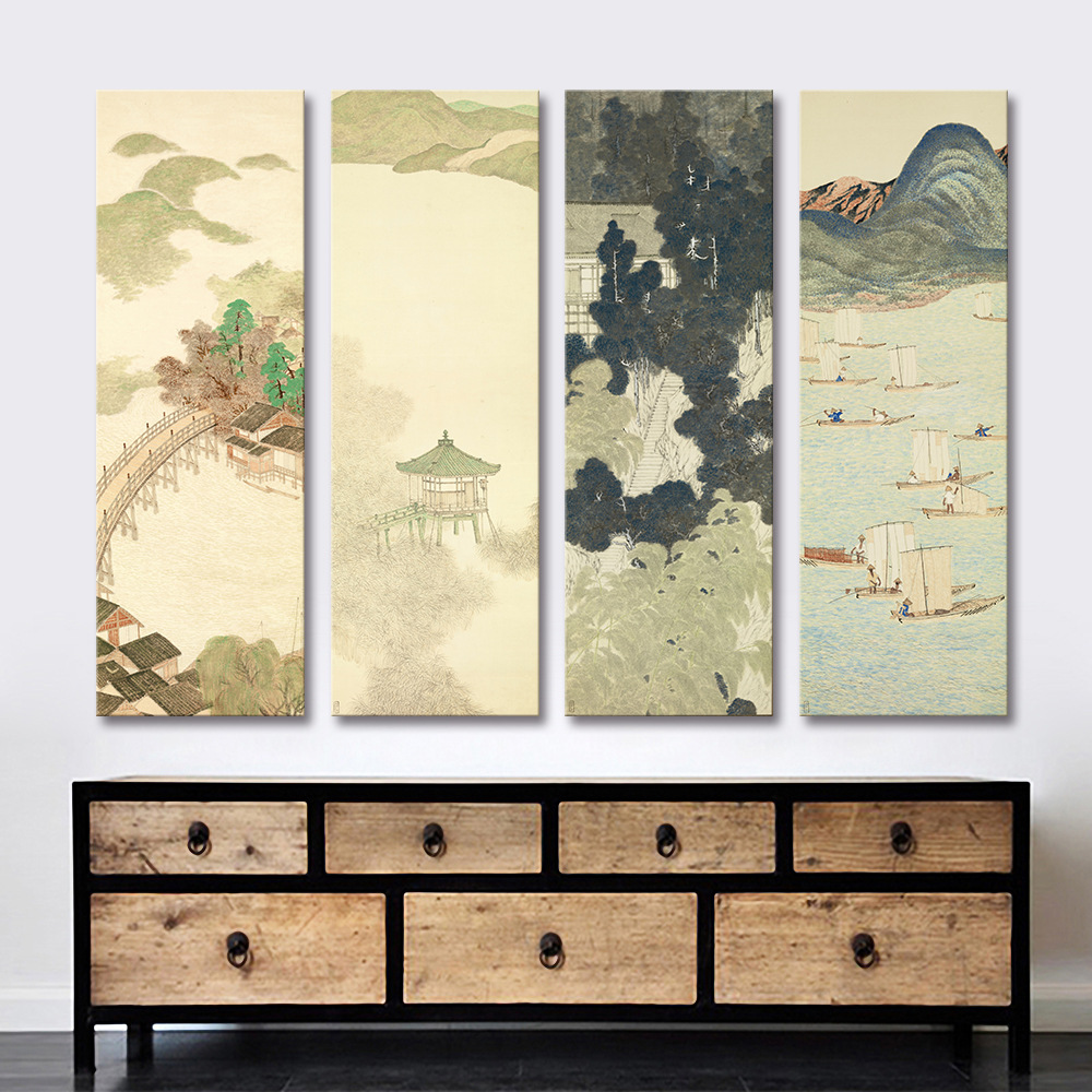 日本和风浮世绘八景图装饰画日式料理店酒吧纹身店壁画家居挂画